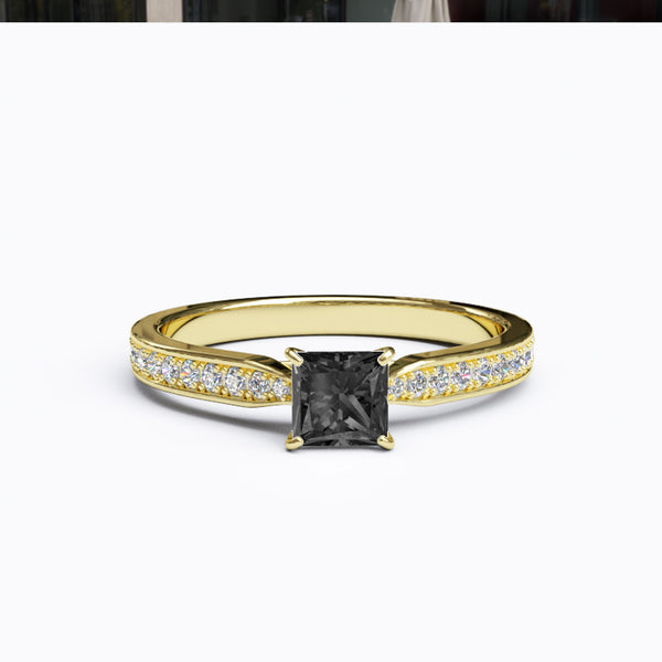 Solitaire Gold Engagement with 0.5ct Princess Cut Black Onyx- 01SG07O